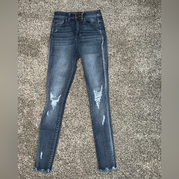 Blue High Rise Distress Jeans main image 1